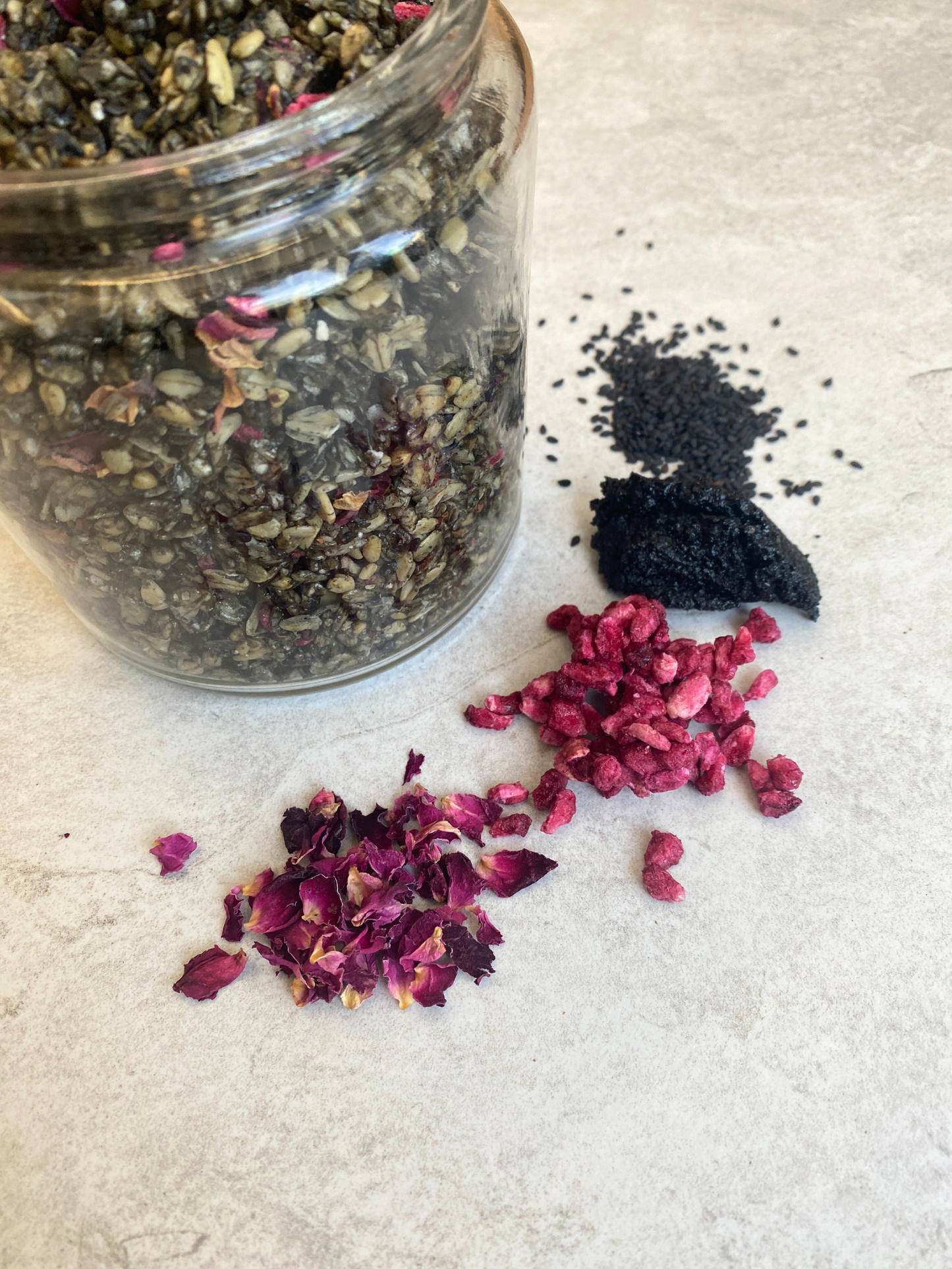 Organic Black Tahini, Rose & Pomegranate Granola