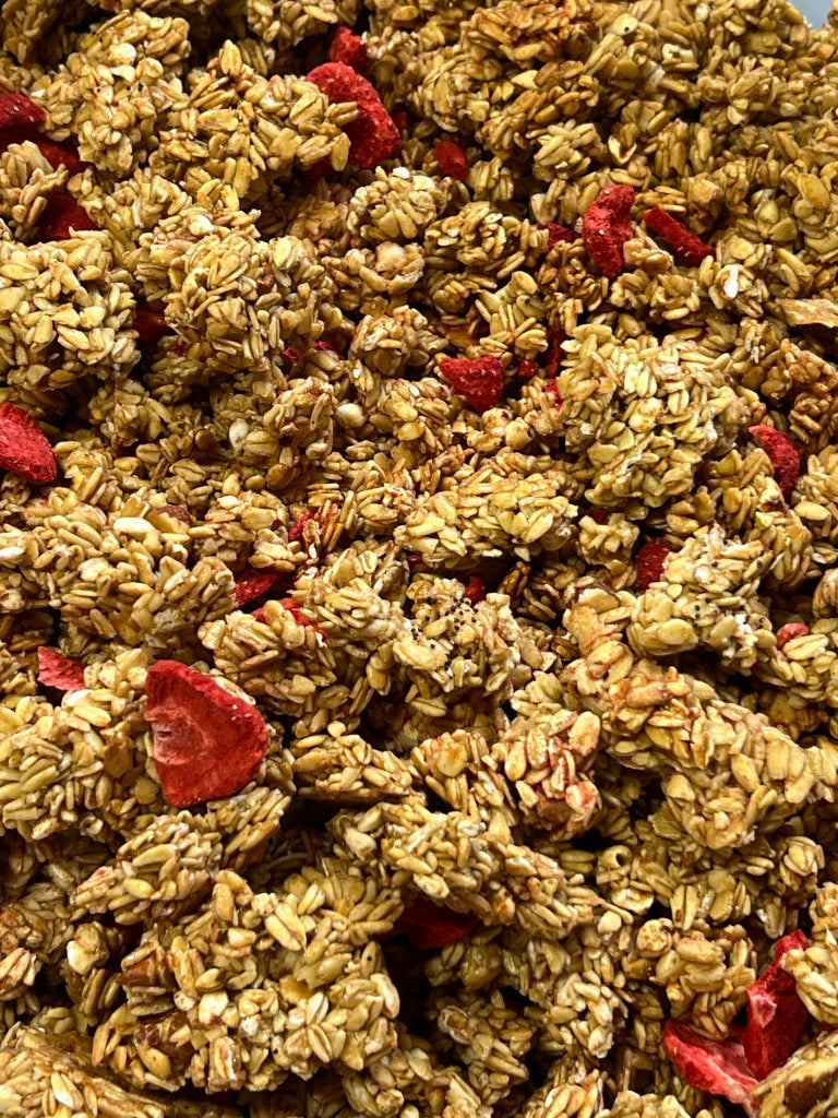 Rhubarb, Strawberry & Vanilla Granola - a development blend