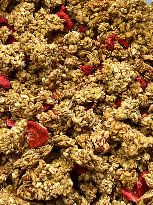 Rhubarb, Strawberry & Vanilla Granola - a development blend