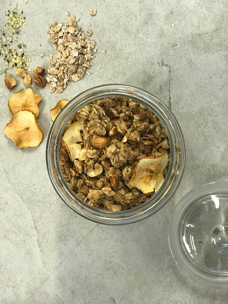 apple cobnut with yq wheat granola husk and honey london