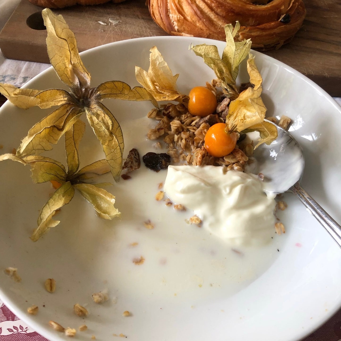 Fresh Golden Berry on granola (Physalis, Cape Gooseberry)