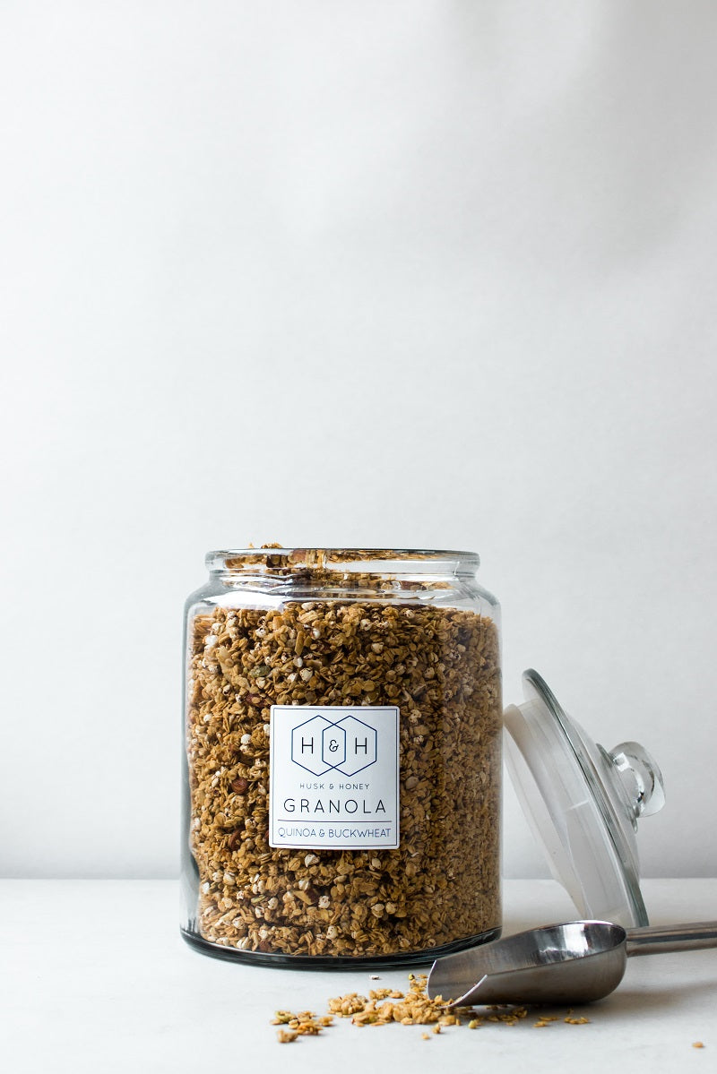 Granola Scoop and glass storage jar for the perfect portion, silver - Husk & Honey London