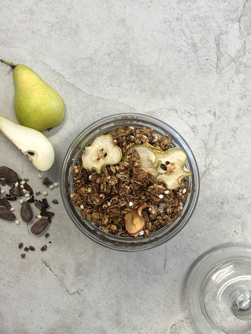 dark chocolate and pear granola husk and honey london