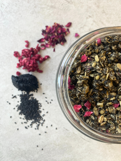 Organic Black Tahini, Rose & Pomegranate Granola