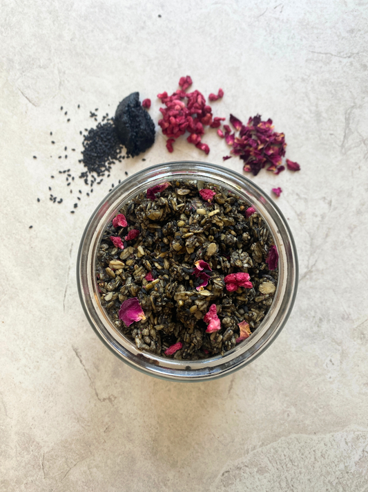 Organic Black Tahini, Rose & Pomegranate Granola